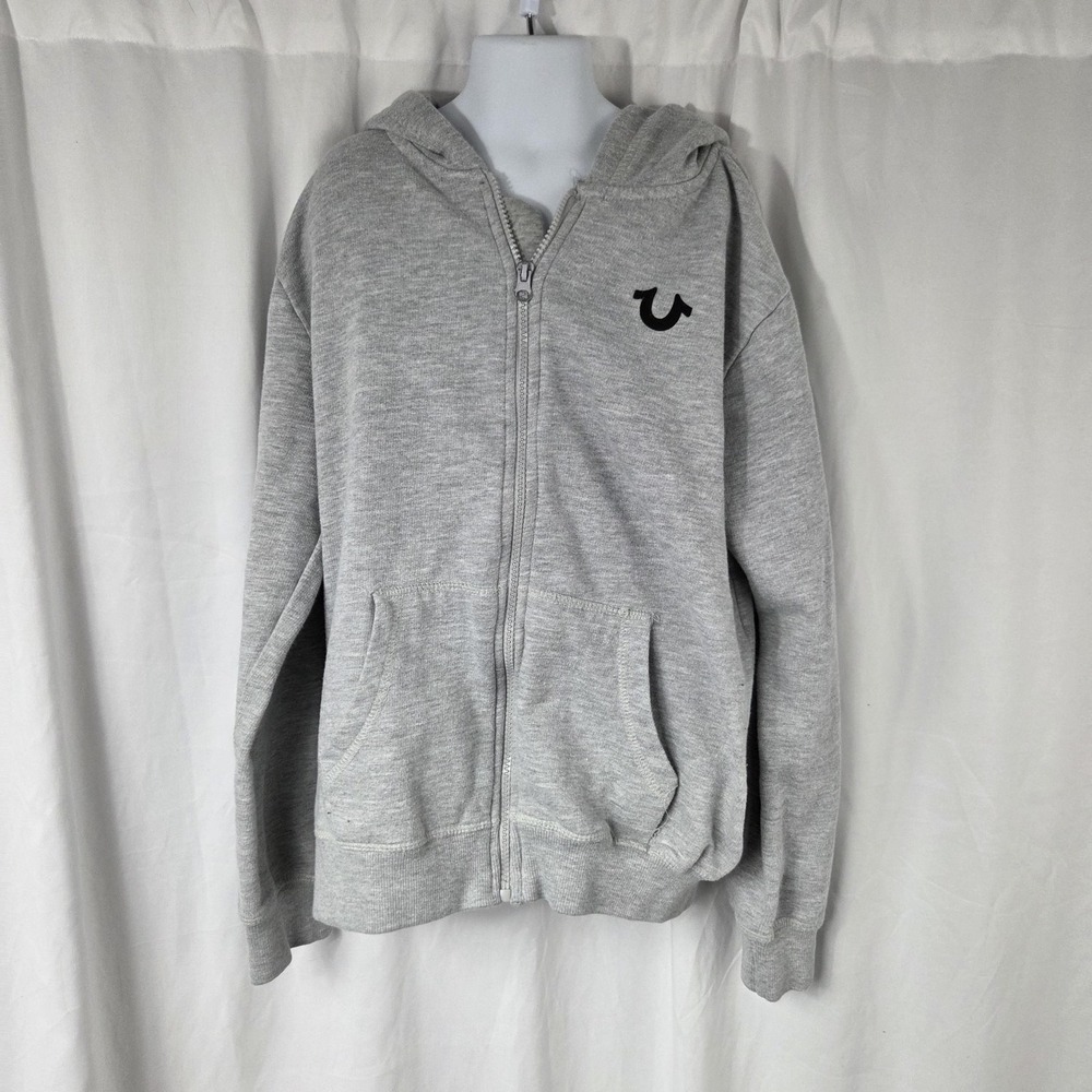 True Religion Hoodie Kids 12 Gray Full Zip Horseshoe Logo Fleece Sweatshirt
